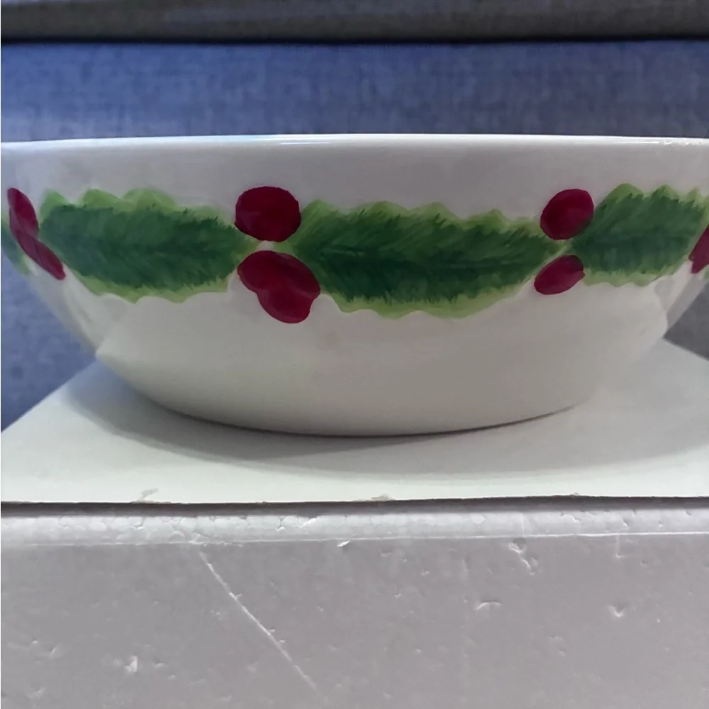 Fitz & Floyd Holly Berry Snowman Serving Bowl